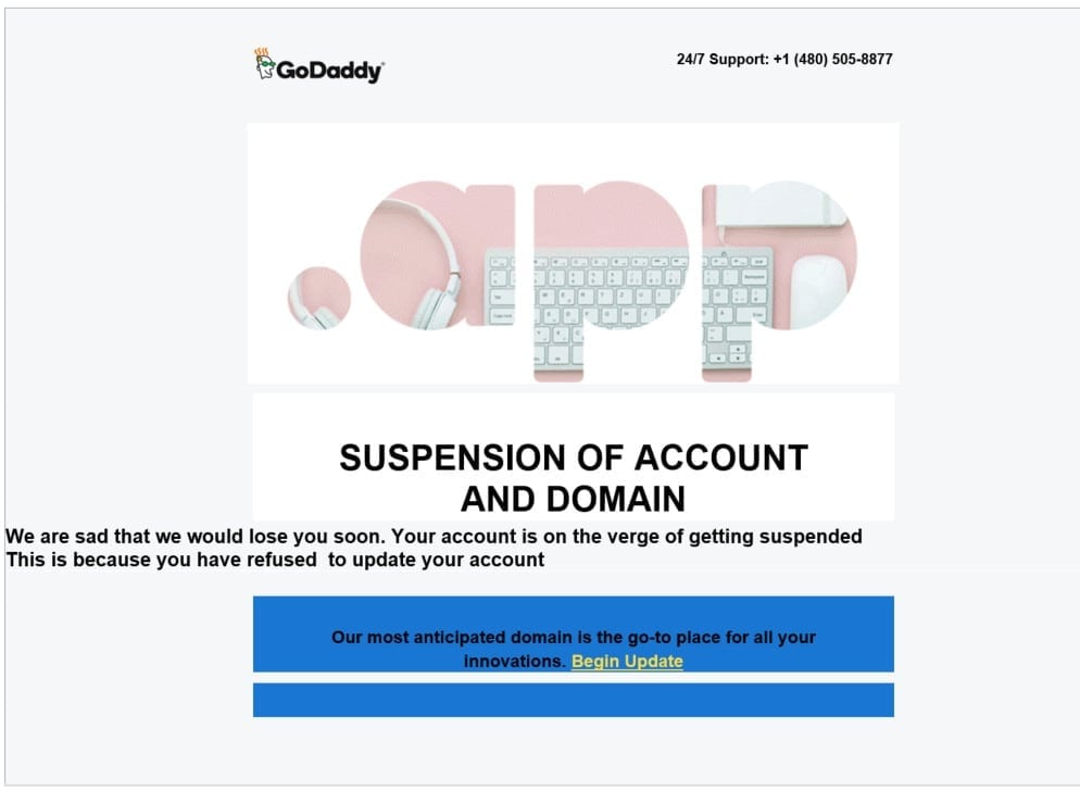 GoDaddy Phishing Email Message - Final Warning